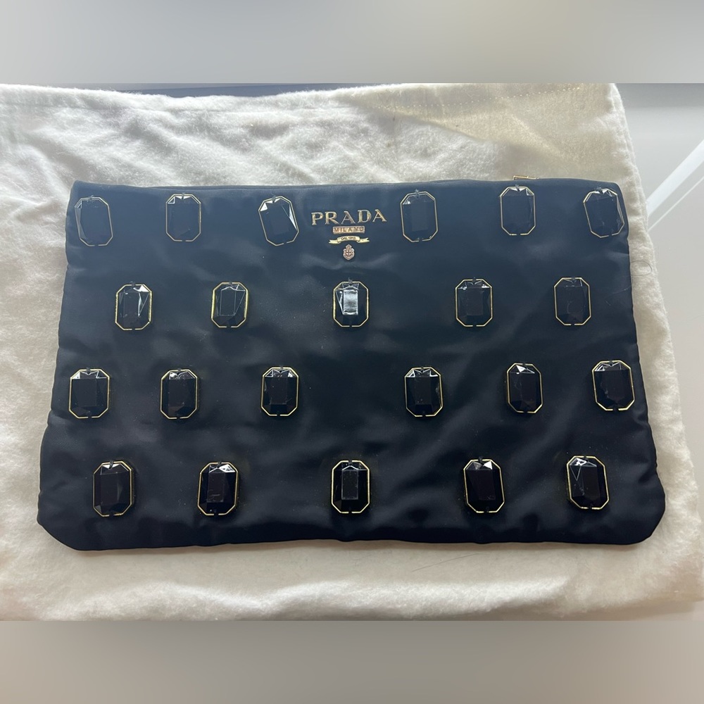 Prada Black Satin Jewel Gem Clutch